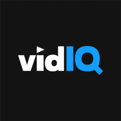 vidIQ logo with white 'vid' and blue 'IQ' on a black background.